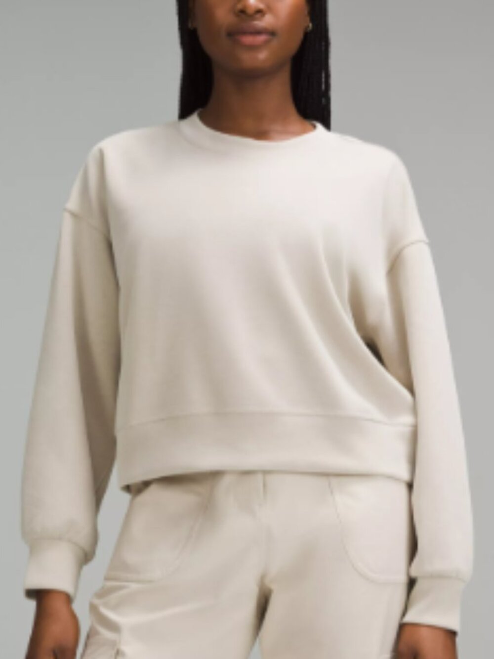 Lululemon Softstreme Perfectly Oversized Cropped Crew Size10 White Opal Pullover